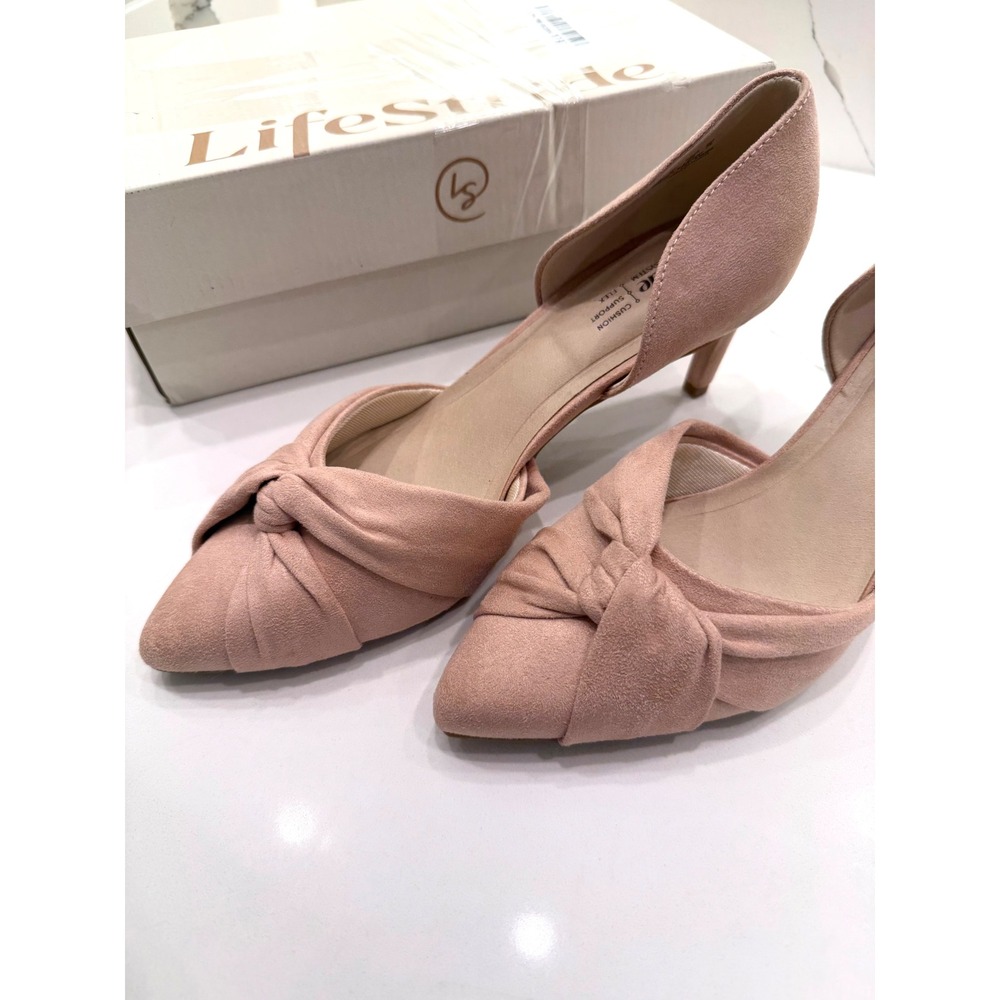LifeStride Abby Blush Pink Microsuede Knotted Pointed Toe Kitten Heels 8.5 - Picture 3 of 7